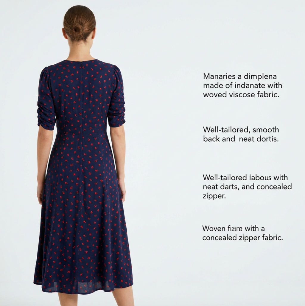 French Vintage Floral Midi Dress – Elegant Feminine Tea Dress